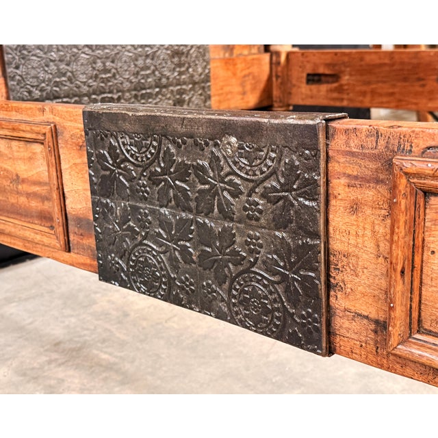 British Colonial Style Hardwood and Forged Iron Four Poster Queen Bed Frame For Sale - Image 9 of 14