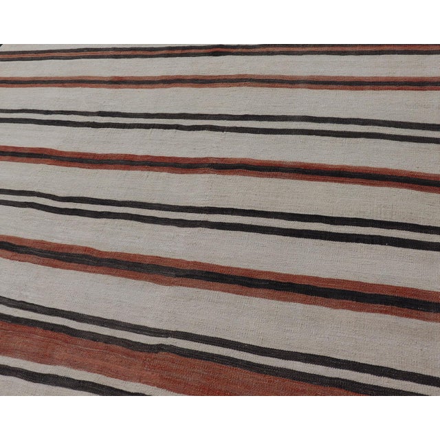 Vintage Turkish Kilim Gallery With Stripes in Cream, Brown & Soft Coral Color 5'10" X 10'11" For Sale - Image 4 of 12