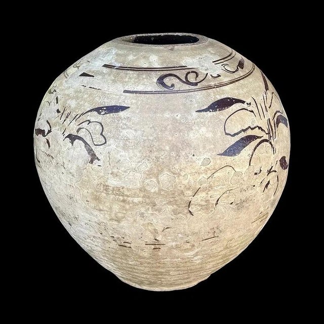 19th Century Antique Chinese Cizhou Pottery Wine Jar Vase Hand-Painted Asian Vessel For Sale - Image 5 of 9