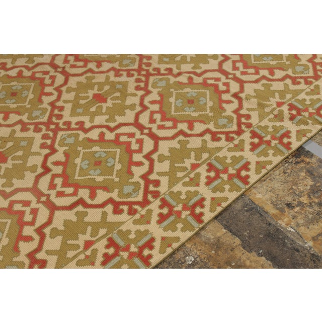 Textile 1950s Vintage Spanish Needlepoint Rug in Green Red and Yellow Geometric Pattern For Sale - Image 7 of 8