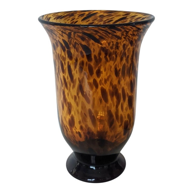 Vintage Hand Blown Tortoiseshell Glass Hurricane Vase For Sale