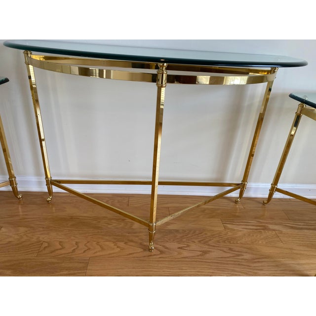 Beautiful vintage Italian 1980’s half dome console table. Brass and glass. Minor imperfections but kept in excellent...