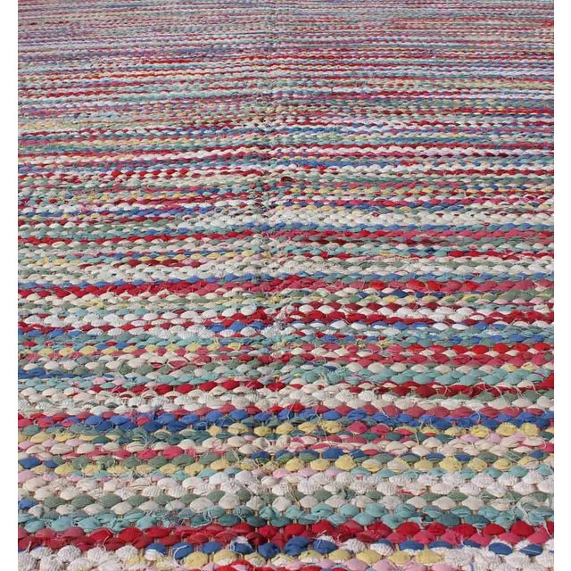 Textile Large Colorful American Braided Rug With Horizontal Stripes and Fringe Detail For Sale - Image 7 of 13