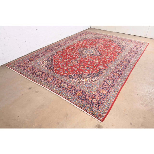 Traditional Vintage Hand-Knotted Persian Kashan Room Size Wool Area Rug For Sale - Image 3 of 10