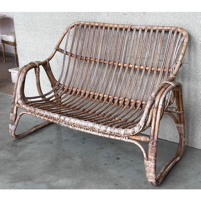 Vintage Mid-Century Modern Rattan and Bamboo Love Seat or Sofa, 1960s For Sale - Image 17 of 18