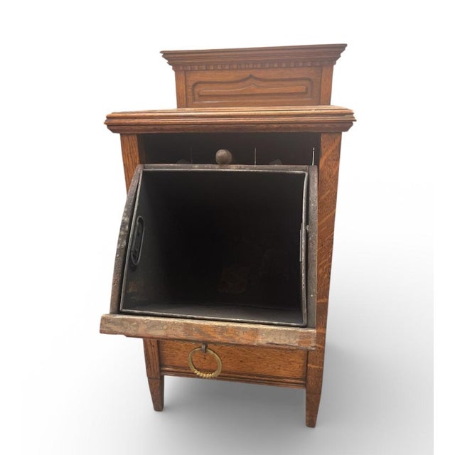 Antique Oak Coal Purdonium & Firewood Scuttle With Relief Carved Oak Tree For Sale - Image 4 of 7