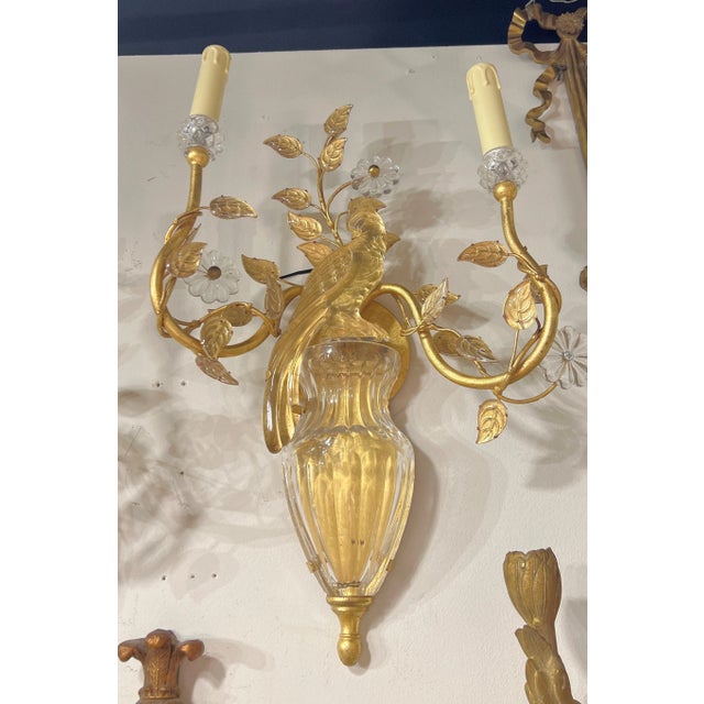 Gold Vintage Mid-Century Modern Italian Gilt Metal Parrot Form Sconces - A Pair For Sale - Image 8 of 12