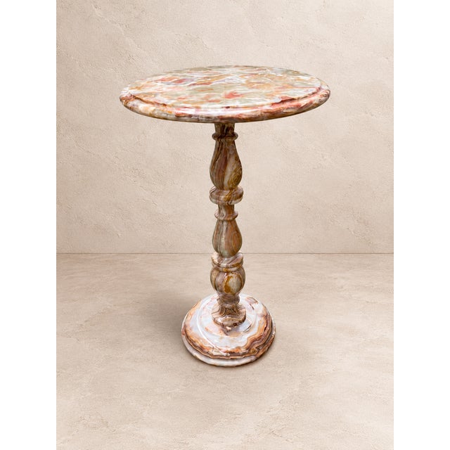 French Handcrafted Natural Green & Peach Onyx Pedestal Side Table by Zarva Stone For Sale - Image 3 of 10