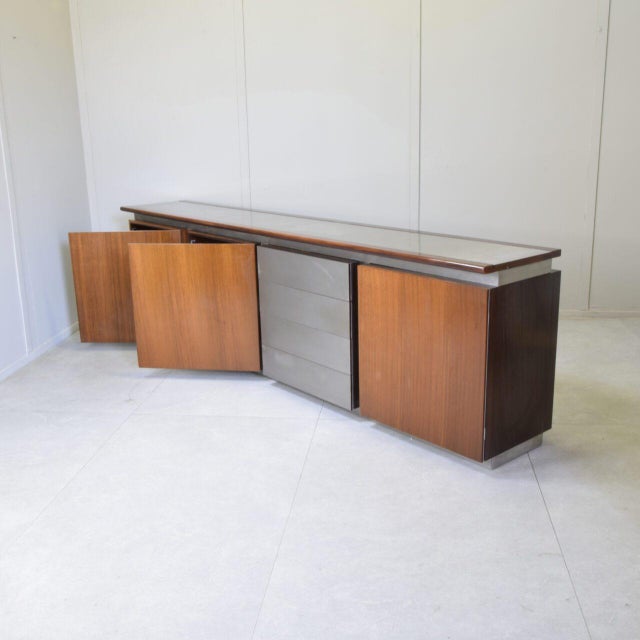 Parioli Sideboard in Wood and Satin-Finished Steel by Giotto Stoppino for Acerbis, 1977 For Sale - Image 6 of 16