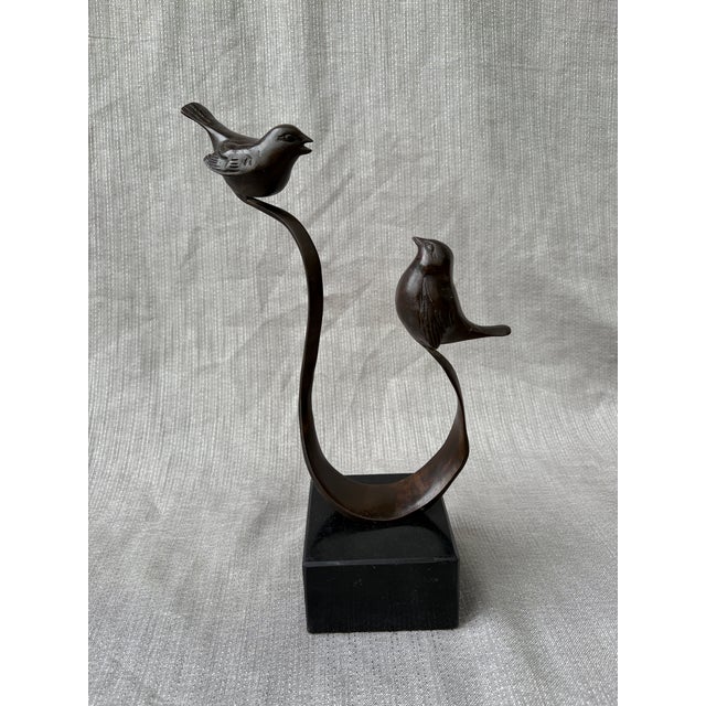 Metal Vintage Bronze Birds on a Branch Marble Base Sculpture For Sale - Image 7 of 14