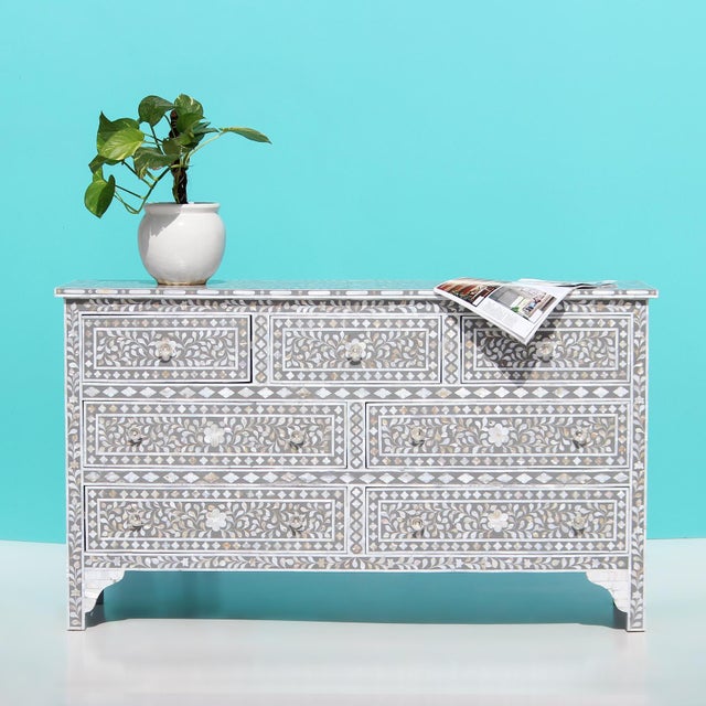 Not Yet Made - Made To Order Arabesque Mother of Pearl Inlay Seven Drawer Dresser by House of Jaipur For Sale - Image 5 of 5