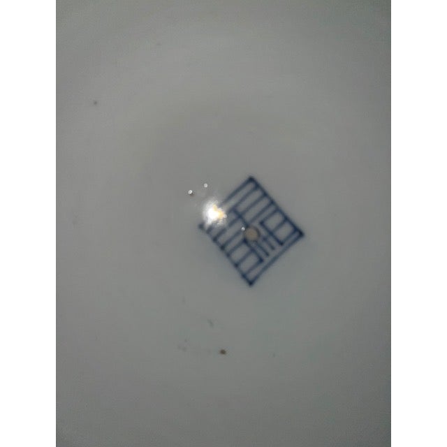 Antique 16" Blue and White Plate With Detailed and Intricate Hand Painting Pine and Plum Design For Sale - Image 18 of 18