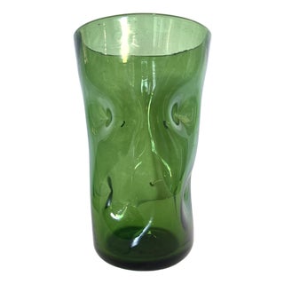 Cylindrical Green Hand-Blown Glass Vase from Vetrerie Empolesi, Italy, 1950s For Sale