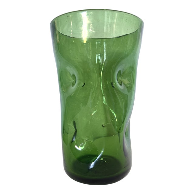 Cylindrical Green Hand-Blown Glass Vase from Vetrerie Empolesi, Italy, 1950s For Sale
