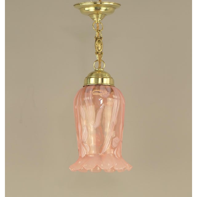 Gold Art Nouveau Pendant Lamp with Floral Opal Glass Shade, Vienna, 1910s For Sale - Image 8 of 8