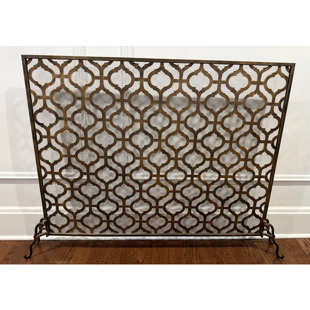 Brass/Burnished Gold Fireplace Screen For Sale - Image 4 of 5