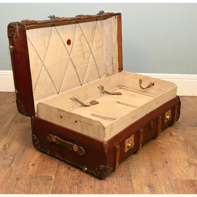 Vintage Travel Trunk Steamer Luggage Case by Finnigans Manchester For Sale - Image 4 of 4