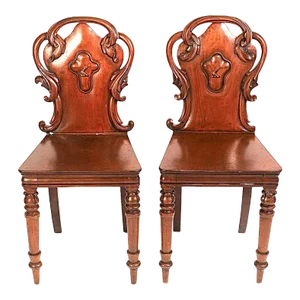 Pair of William IV Carved Mahogany Hall Chairs