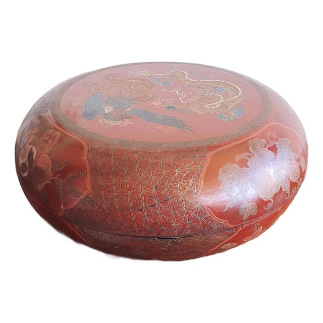 Antique Chinese Red Lacquer Phoenix and Dragon Box For Sale