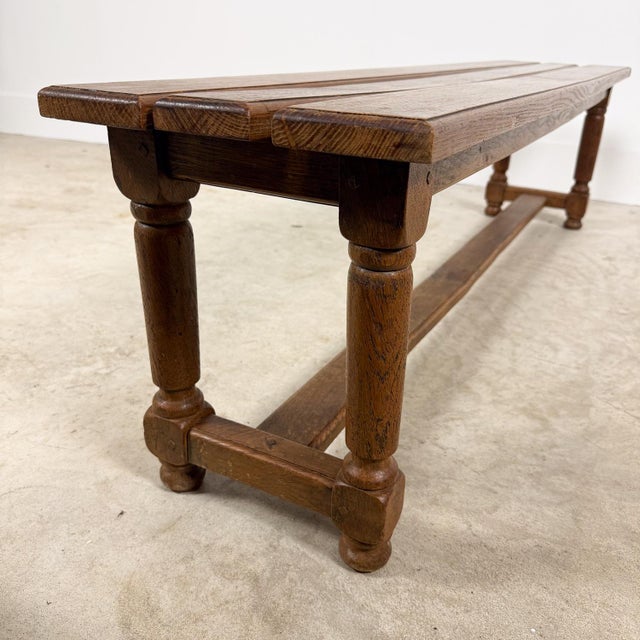 Wood Antique Oak Benches with Turned Legs, 1920s, Set of 2 For Sale - Image 7 of 15