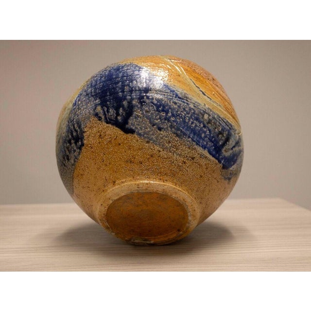 Blue Mid Century Modern Glazed Studio Pottery Vessel Cobalt Blue with Earth Tones For Sale - Image 8 of 9