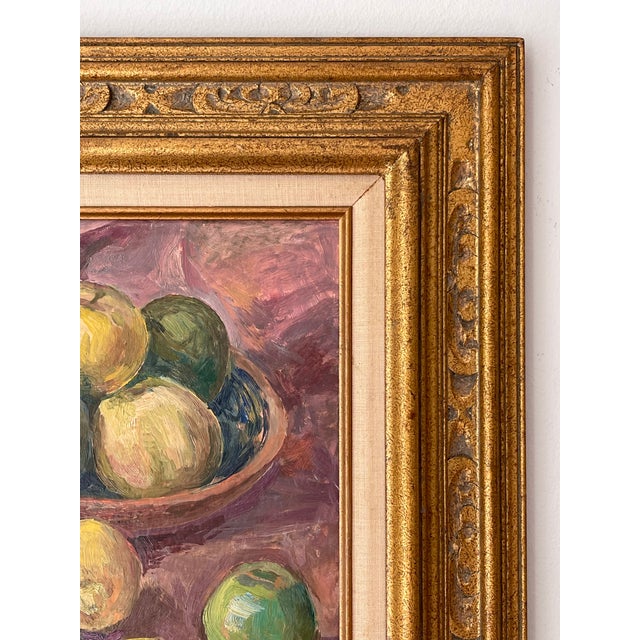 Vintage Oil Painting Still Life With Apples & Lemons, 1984 For Sale - Image 4 of 13