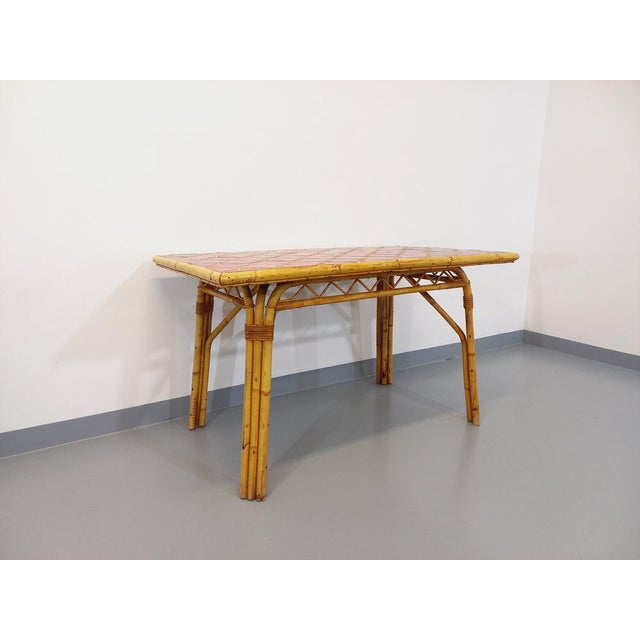 Vintage Dining Table in Rattan and Vallauris Ceramic attributed to Adrien Audoux & Frida Minet, 1960s For Sale - Image 9 of 17