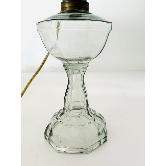 Mid-Century Modern Vintage Glass Oil Lamp Converted to Electric Table Lamp For Sale - Image 3 of 6