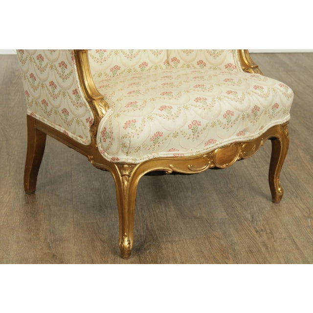 Wood French Louis XV Style Antique Gilt Frame Bergere Chair For Sale - Image 7 of 13