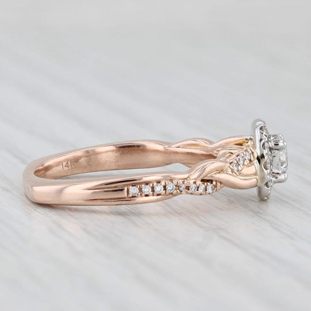 Modern 0.43ctw Round Diamond Halo Engagement Ring 14k Rose Gold Size 6.5 Vintage For Sale - Image 3 of 9
