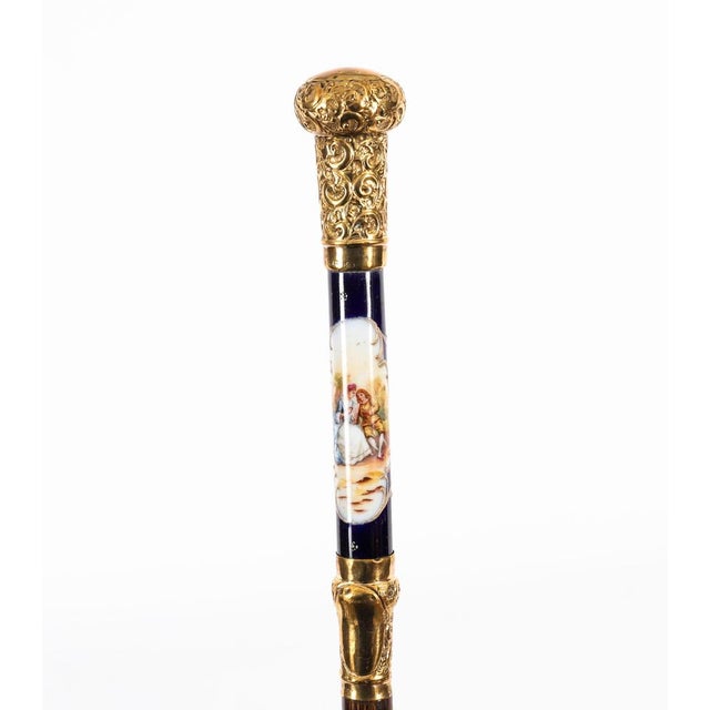 Antique French Gold Plated Sevres Porcelain Walking Sword Stick, 19th Century For Sale - Image 3 of 18