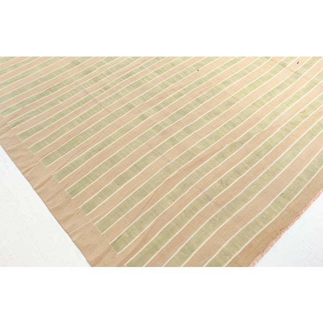Doris Leslie Blau Vintage Indian Dhurrie Olive Green and Warm Beige Rug For Sale In New York - Image 6 of 8