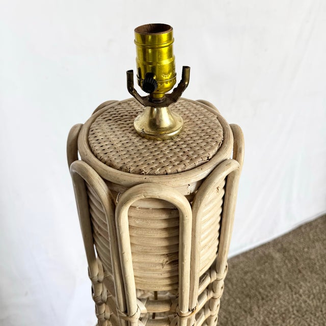 Wood Boho Chic Gabriella Crespi Style Rattan Wicker Floor Lamp For Sale - Image 7 of 7
