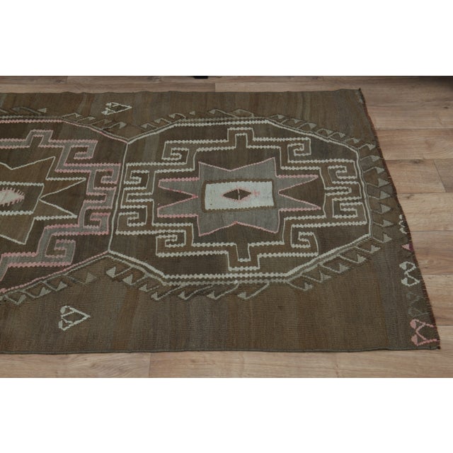 1970s Vintage Turkish Oushak Handmade Wool Cotton Green Runner Rug For Sale - Image 9 of 11