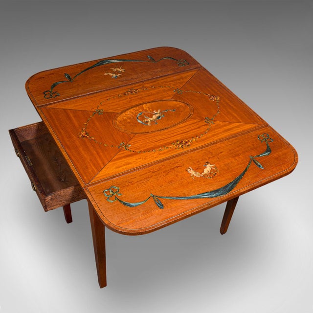 Brown Antique Pembroke Table, English, Satinwood, Drop Leaf, Occasional, Tea, Regency For Sale - Image 8 of 12