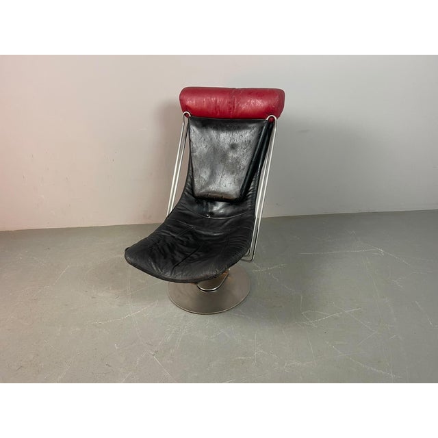 Mid-Century Modern Danish Interdane Lounge Chair in Black and Red Leather by Oluf Lund for Trio-Line, Denmark, 1990s For Sale - Image 17 of 17