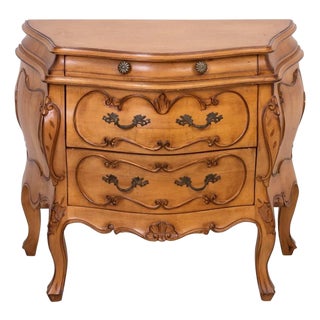 Italian Three Drawer Carved Bombe Commode or End Table For Sale