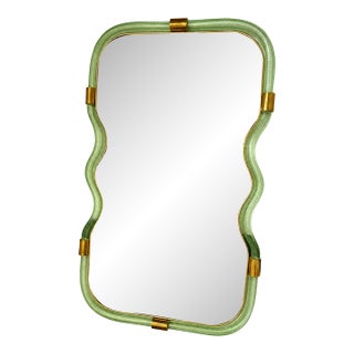 Exclusive SimoEng Designer Mirror With Green Torciglione Murano Glass For Sale