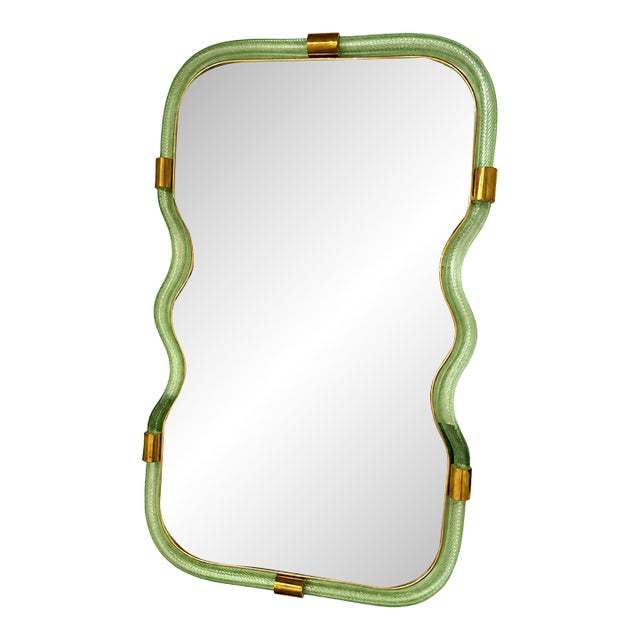 Exclusive SimoEng Designer Mirror With Green Torciglione Murano Glass For Sale
