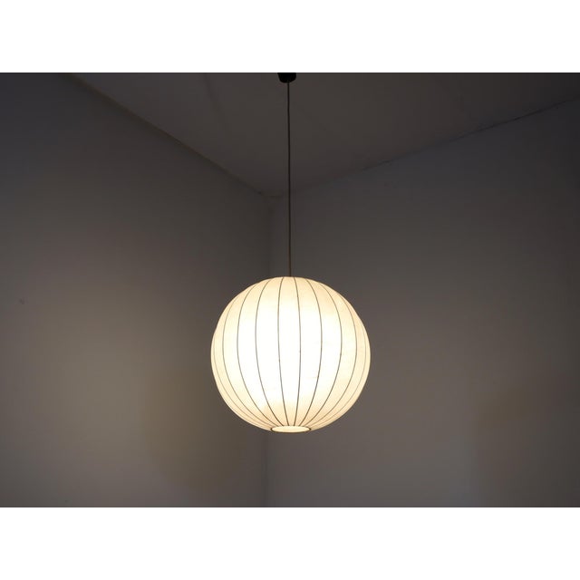 Italian Cocoon Globe Pendant Lamp with Teak Details, 1970s For Sale - Image 10 of 11