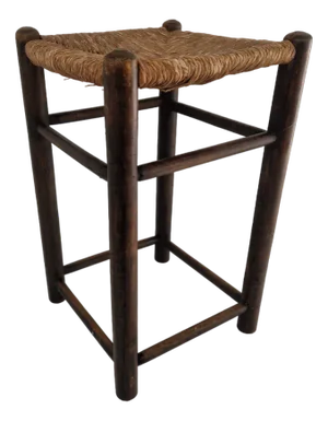 Modernist Rush and Beech Stool in the style of Charlotte Perriand, 1960s