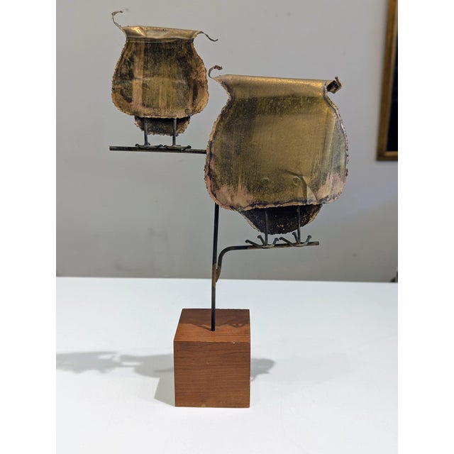 1960s Brutalist Brass Owl Sculpture With Glass Eyes, 1970s For Sale - Image 5 of 5