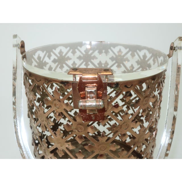 Copper Pierced Metal Filigree & Lucite Cylinder Box Handbag, 1950's For Sale - Image 8 of 14