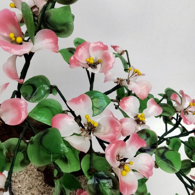 Pink Vintage Lampwork Glass Bonsai Tree – Pink Blossoms & Green Leaves For Sale - Image 8 of 8