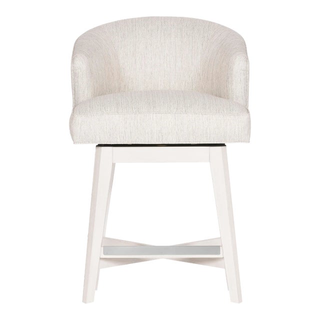 Charley Counter Stool in Index Porcelain with Wood Retro Swivel Base & Casablanca Finish For Sale