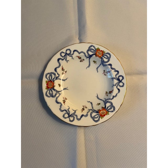 Late 20th Century Royal Crown Derby Trinket Dish White With Blue Ribbon Border, Made in England For Sale In Naples, FL - Image 6 of 6