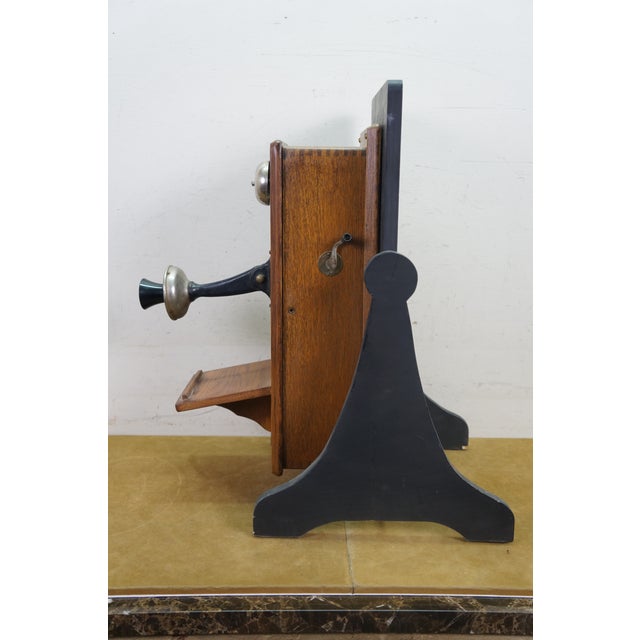 Wood Antique Sears Roebuck & Co Oak Hand Crank Wall Telephone Phone on Stand 24" For Sale - Image 7 of 18