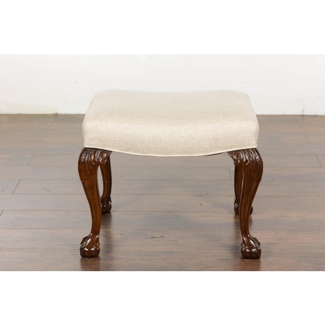 19th Century English Mahogany Upholstered Stool with Cabriole Legs For Sale In Atlanta - Image 6 of 12