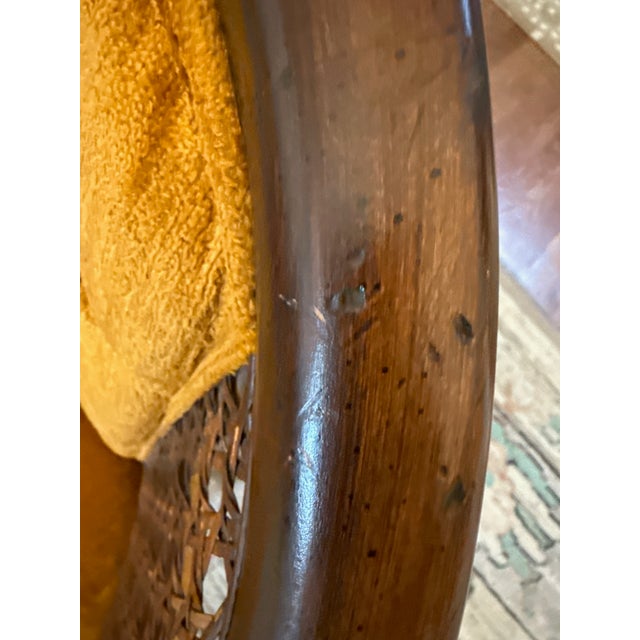 Wood Pair of 1970s Golden Ochre Cane-Back Armchairs With Tufted Upholstery For Sale - Image 7 of 9