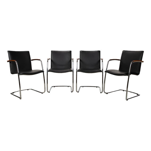 Freyr Chairs in Black Leather from Leolux, Set of 4 For Sale